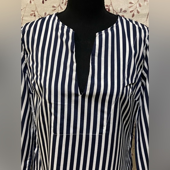New York & Company - Long Sleeve Navy Blue and White Stripes Blouse (NWT) - Picture 3 of 7